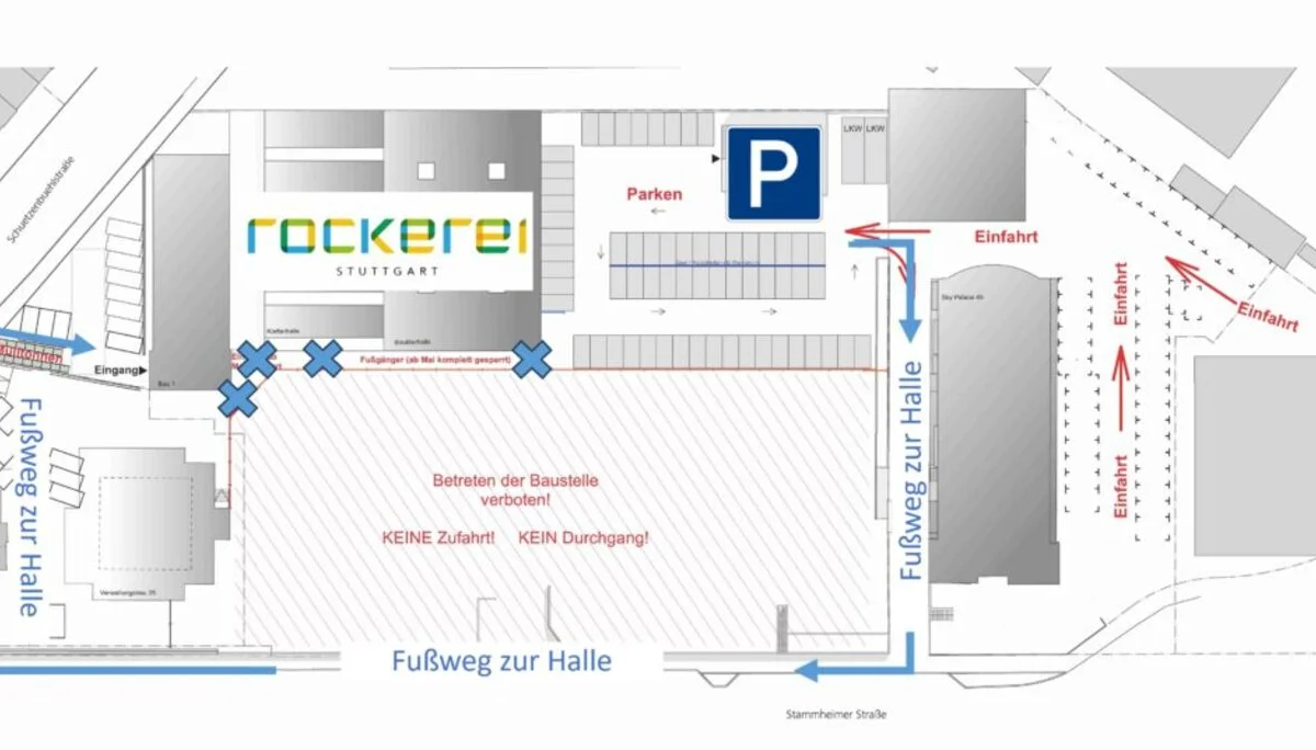 Skizze mit Wegbeschreibung vom Parkplatz zum Kletterhalleneingang | © rockerei