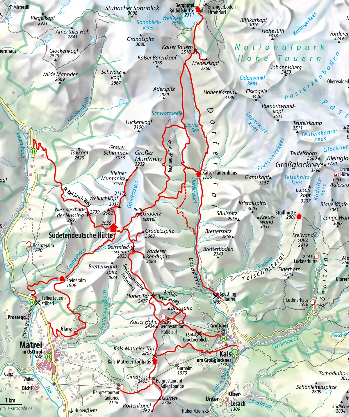 Karte der Granatspitzgruppe und Sudetendeutschen Hütte mit Wanderwegen | © rolle-kartographie.de