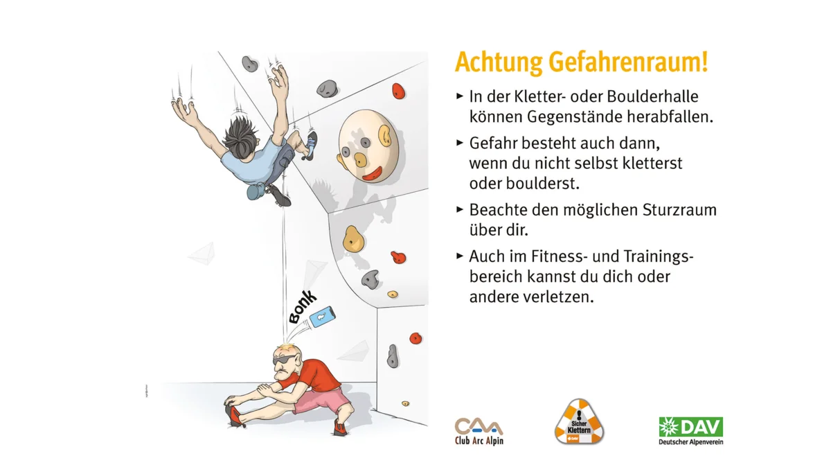Hallenregeln für Klettern vom DAV. Regel Nummer vier: Hindernisse wegräumen | © DAV