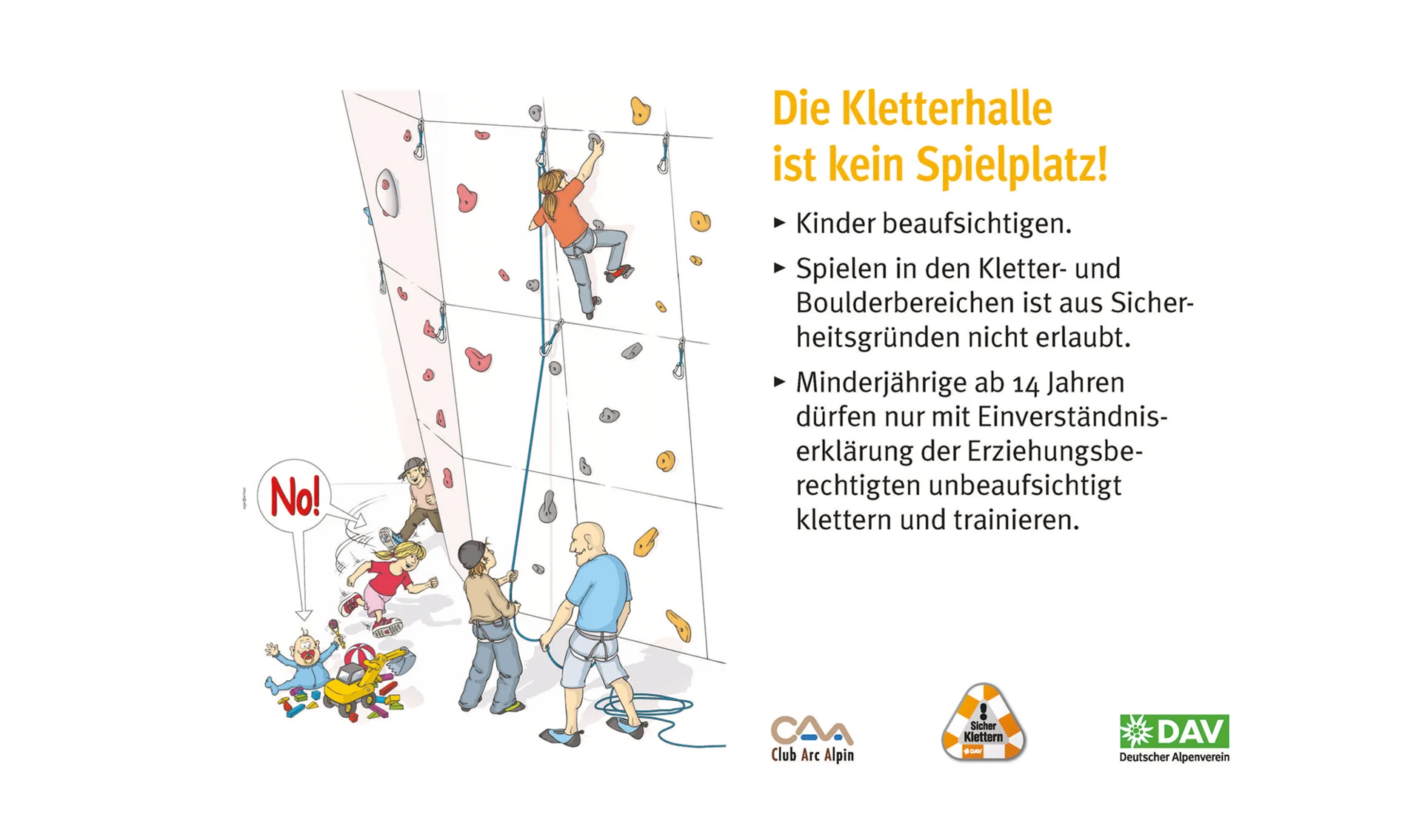 Hallenregeln für Klettern vom DAV. Regel Nummer acht: Gefahr durch Schmuck und lange Haare | © DAV